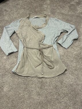 Fabiana Filippi Two-Tone Taupe & Heather Gray Women's Wrap Blouse sz:small